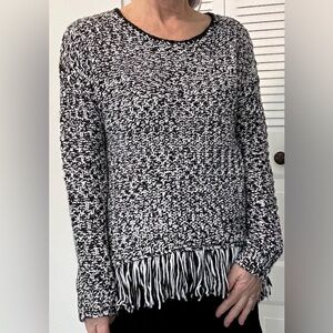 Tribal Black and white knit sweater with fringe, size large